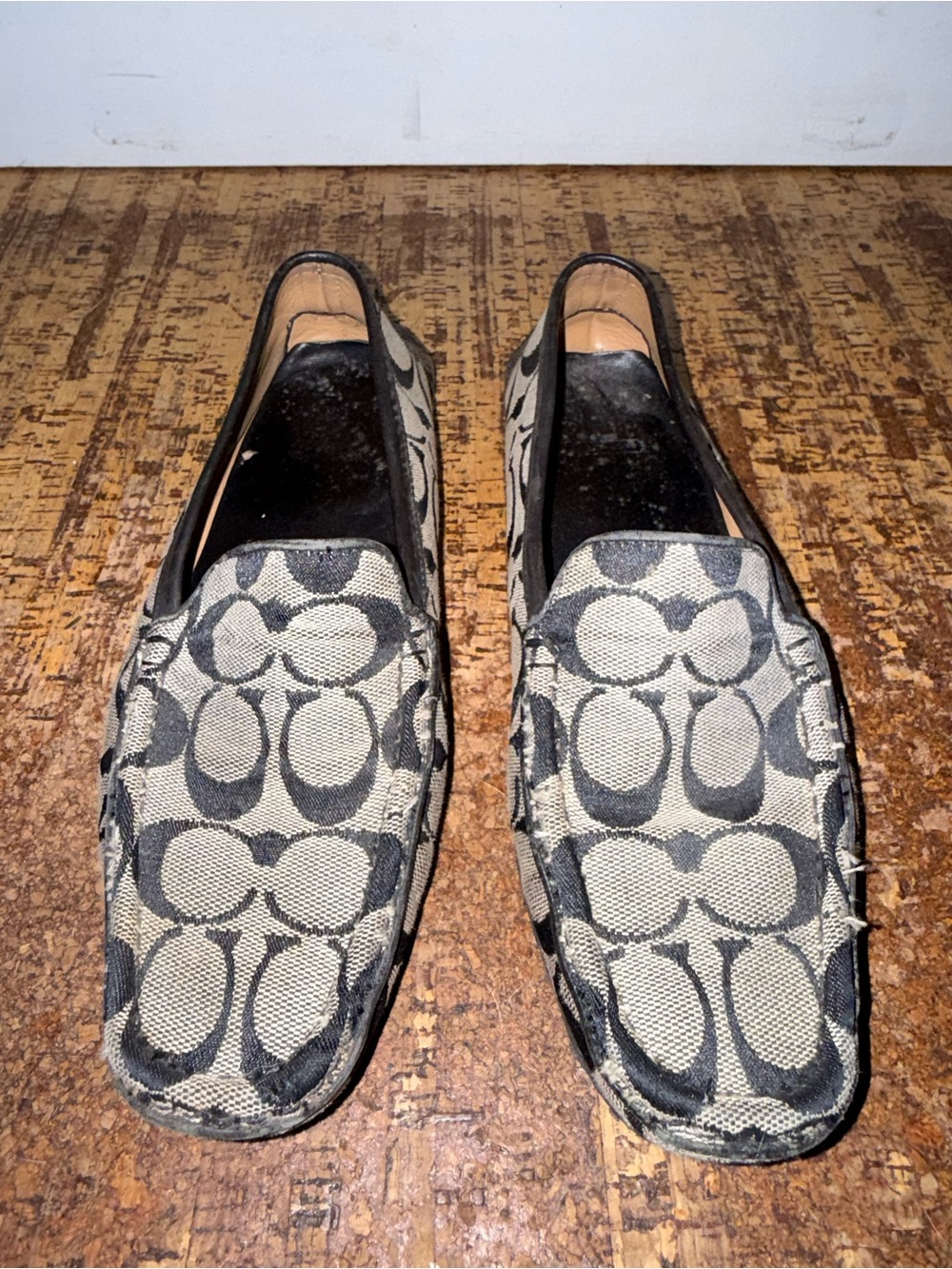 Coach Women's Signature Canvas Slip-On Loafers in Black & Beige